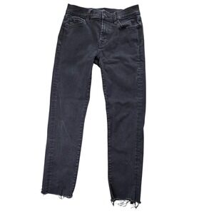 7 For All Mankind Roxanne Ankle Jeans Faded Black Raw Hem Slim Fit Size 27